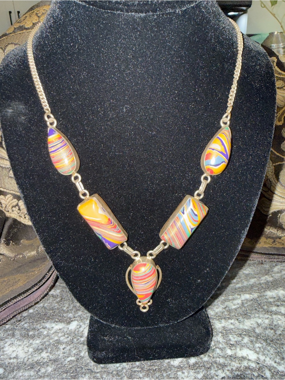 VTG 925 Sterling Silver Fordite Necklace